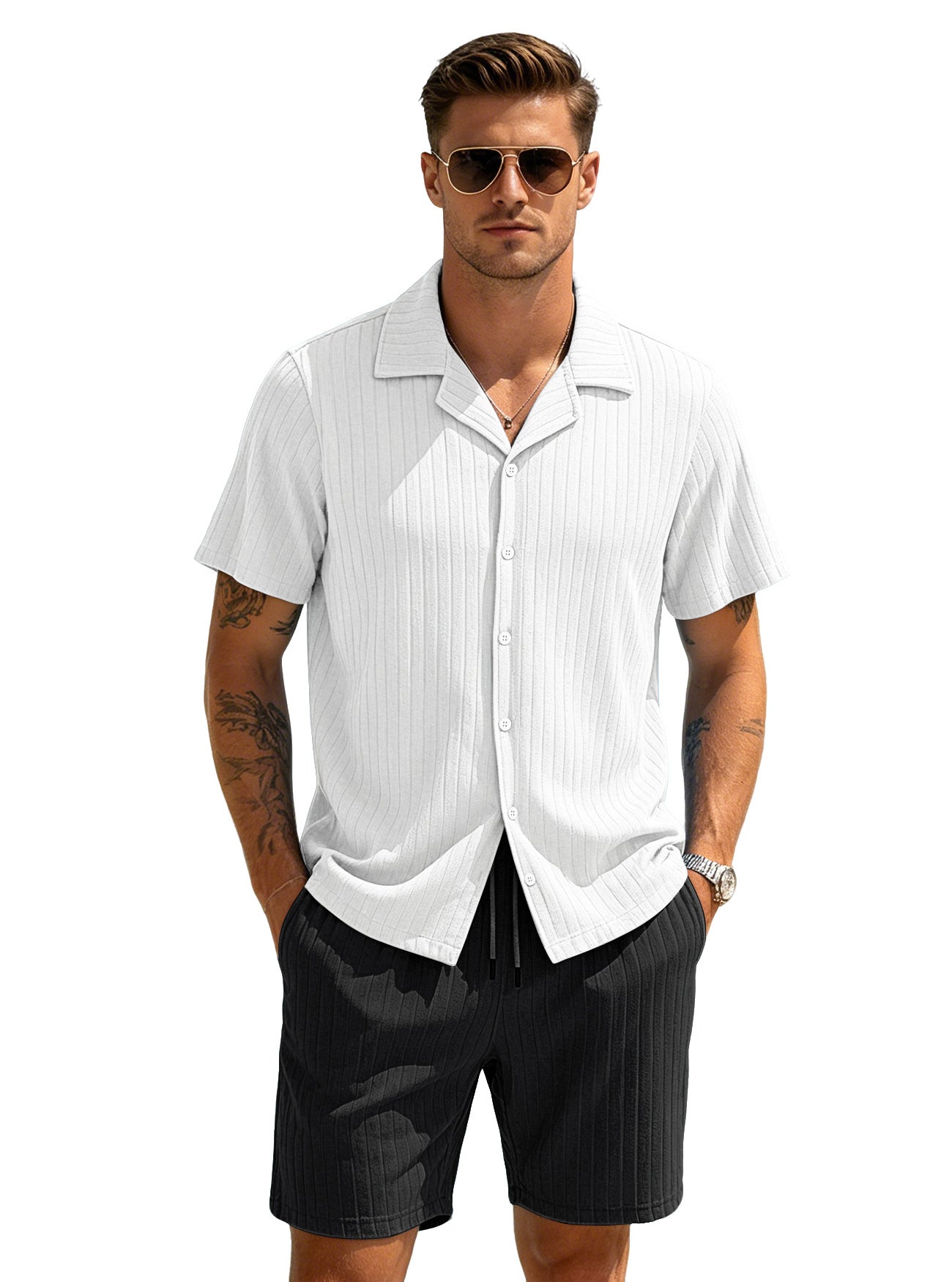 Men's Casual Light Blue Polyester Shorts Co-ord Set Perfect For Everyday Wear