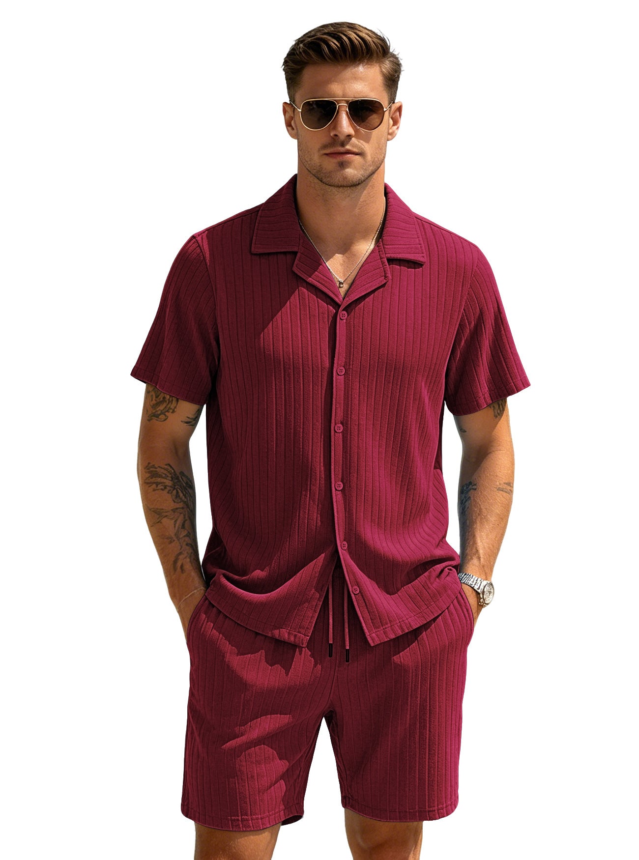 Men's Casual Light Blue Polyester Shorts Co-ord Set Perfect For Everyday Wear