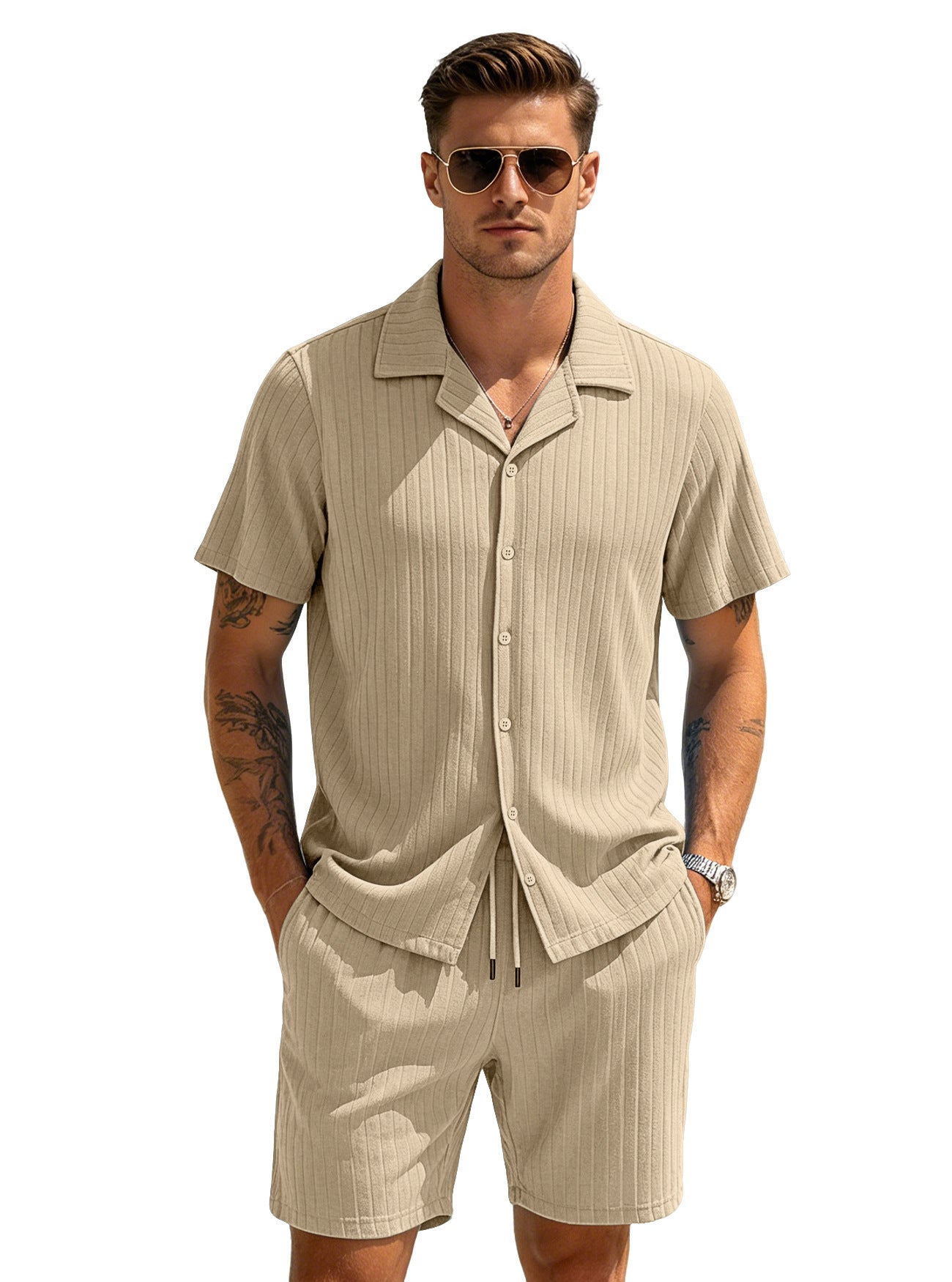 Men's Casual Light Blue Polyester Shorts Co-ord Set Perfect For Everyday Wear
