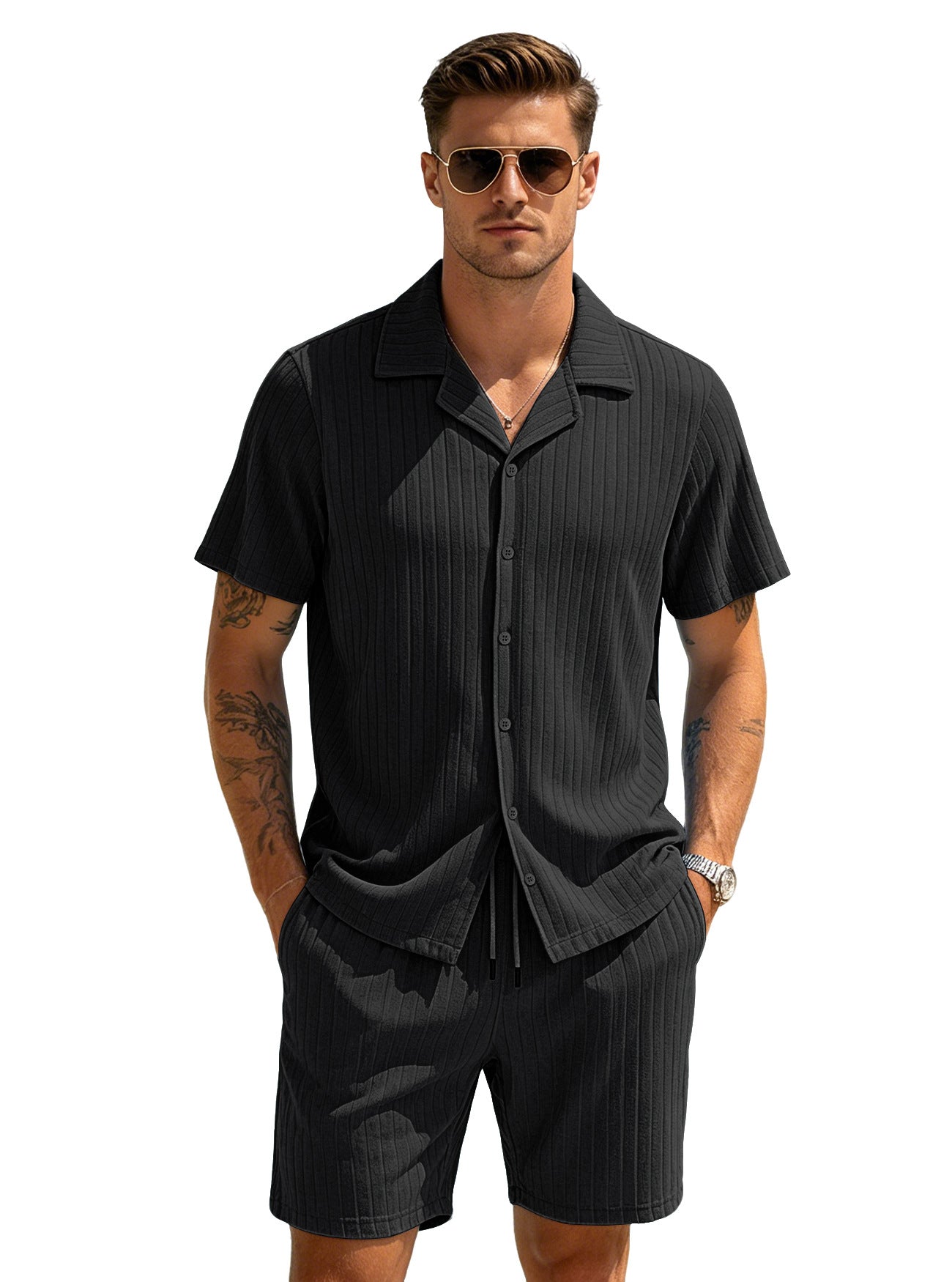 Men's Casual Light Blue Polyester Shorts Co-ord Set Perfect For Everyday Wear
