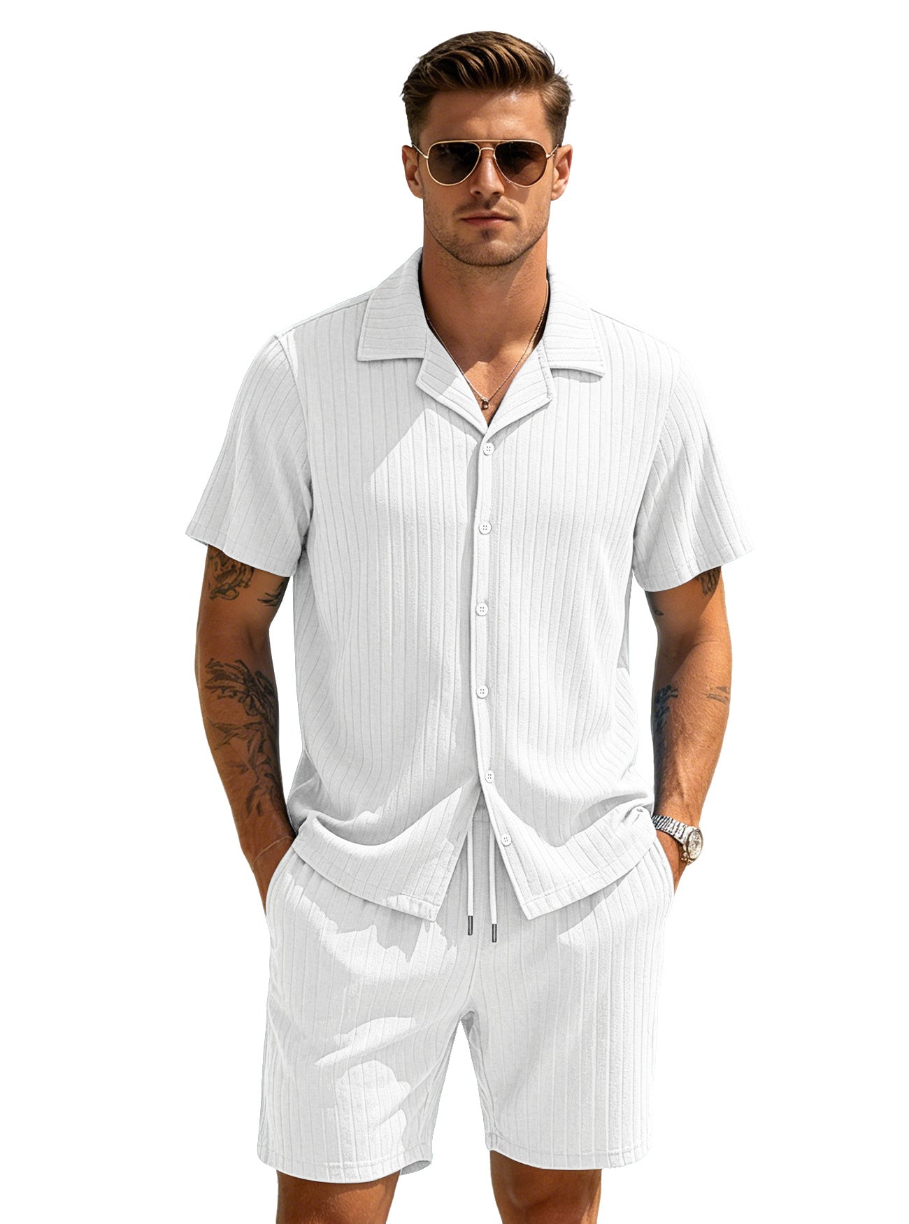 Men's Casual Light Blue Polyester Shorts Co-ord Set Perfect For Everyday Wear