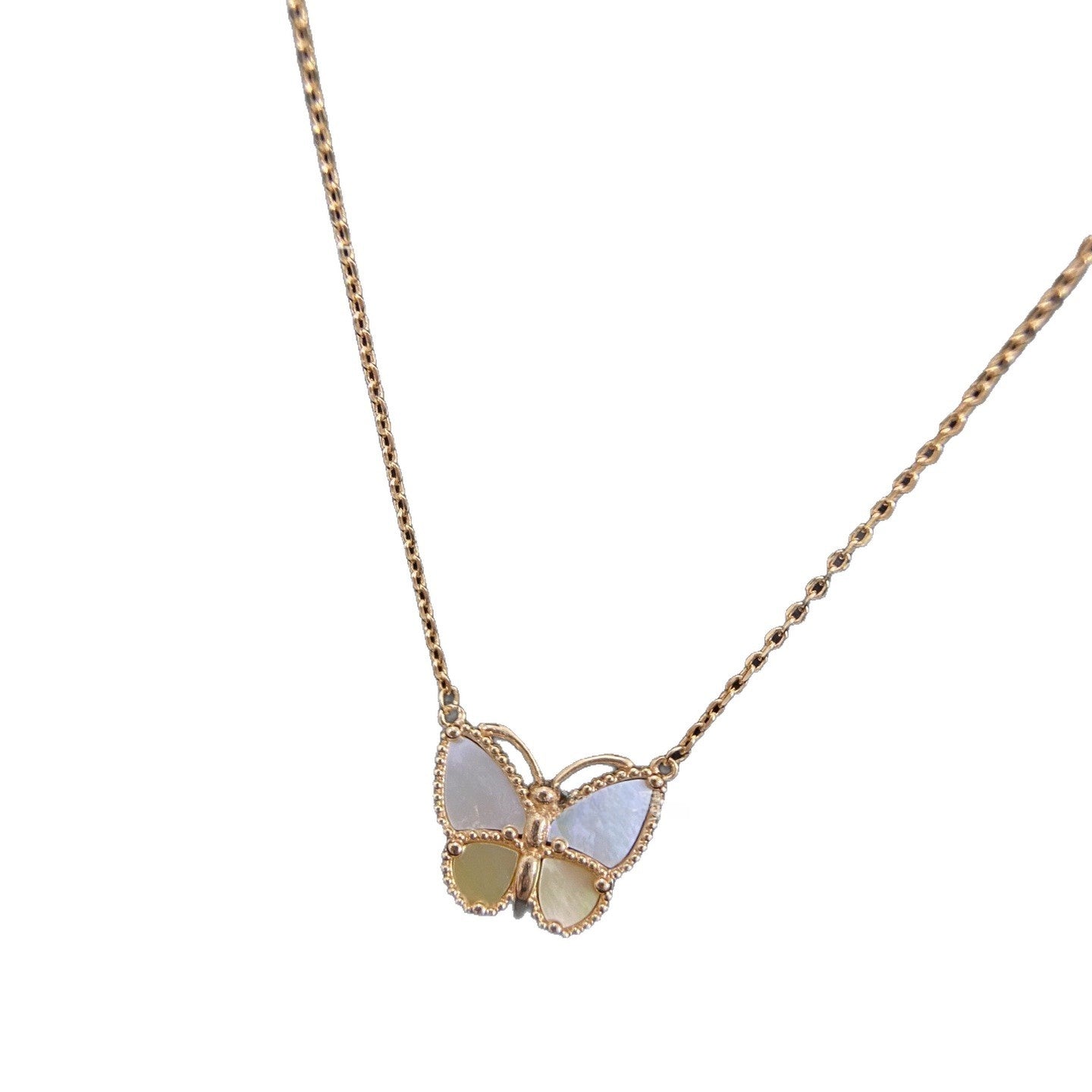 Handmade Rose Gold V Gold Butterfly Necklace With Shell Inlay And Cable Chain For Unisex