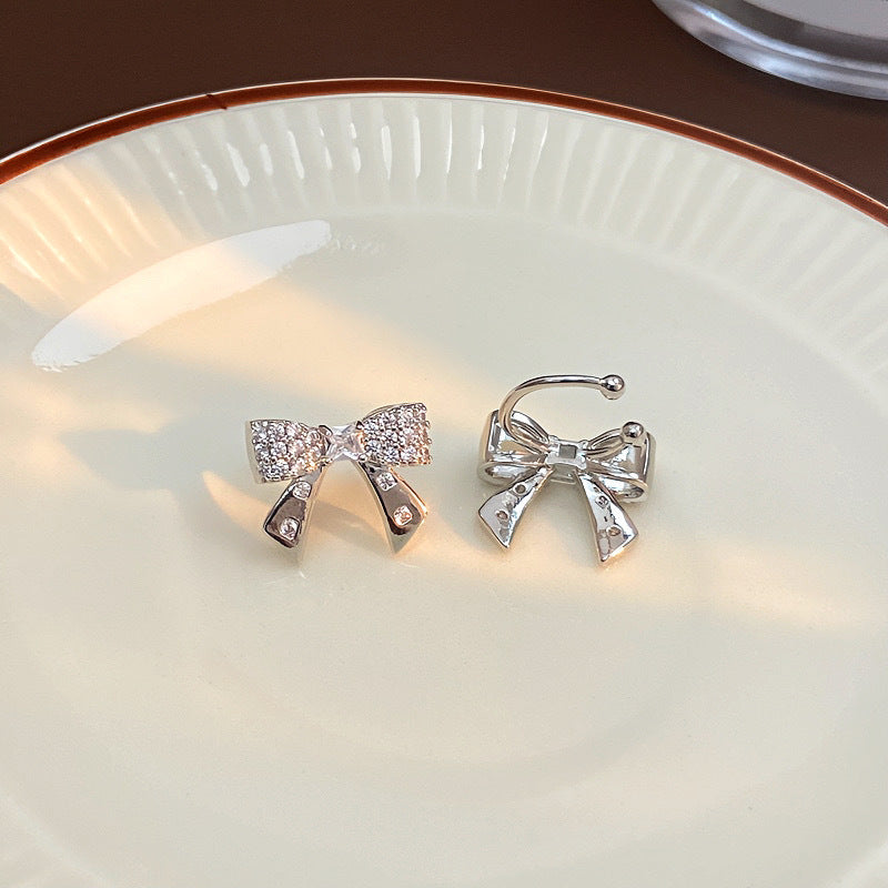 Bow Tie Clip Earrings For Women In Simple Style, Copper Ear Pins With Real Gold Electroplated Finish
