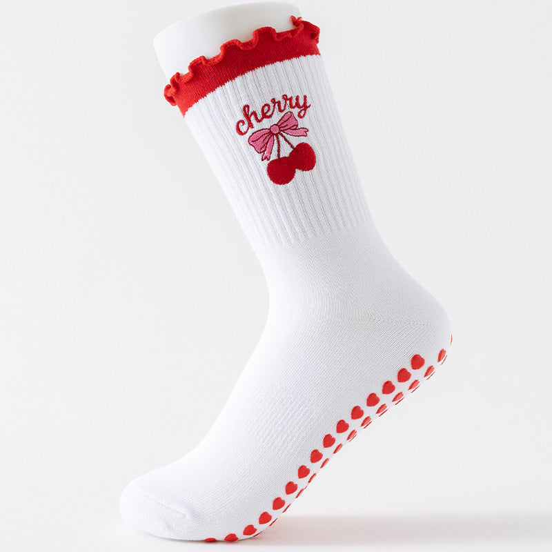 Cherry Sport Cotton Socks For Women In Rose Red, Suitable For All Seasons