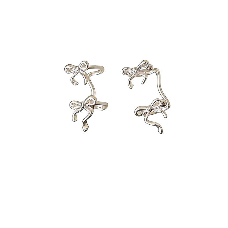 Bow Tie Clip Earrings For Women In Silver, Electroplated Copper Stud Earrings