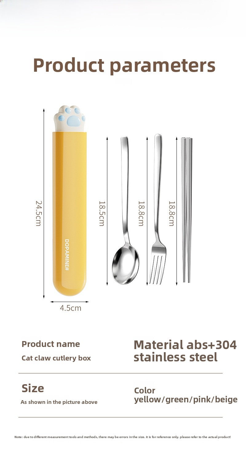 Cute Cat Pattern Foldable Tableware With 304 Stainless Steel Inner Liner, Portable And Convenient For Dining