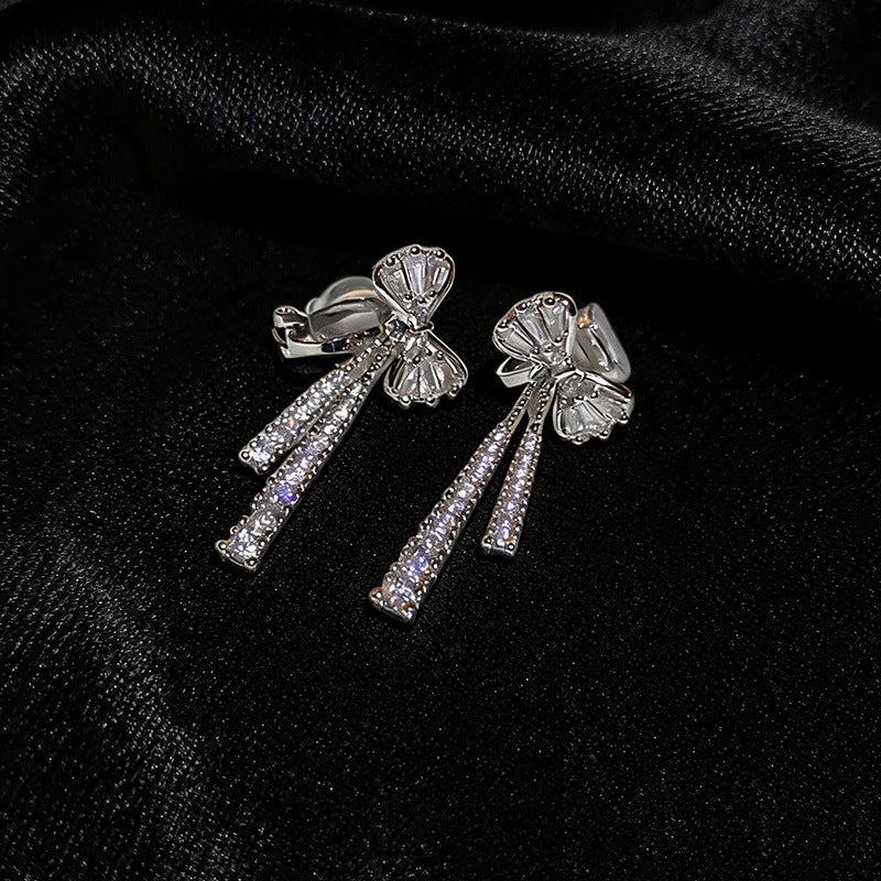 Bow Tie Clip Earrings For Women In 14K Real Gold Plated Copper With Zircon Inlay, Elegant Gold Tone Accessories