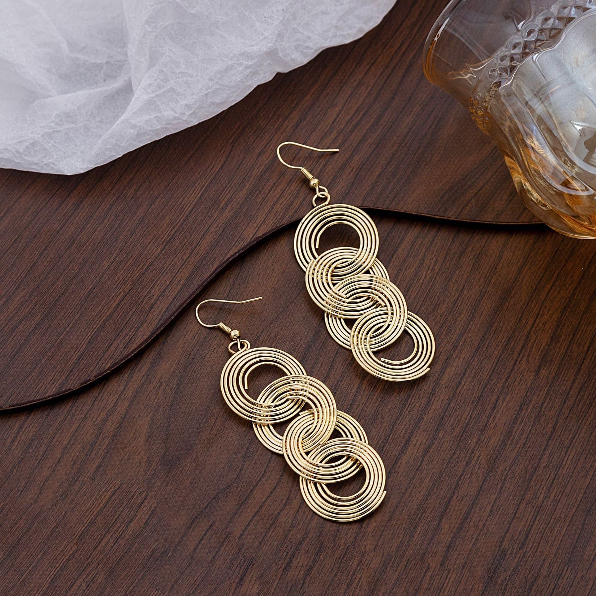Geometric Exaggerated Ear Hook Earrings For Women In Gold Featuring Iron And 304 Stainless Steel Material