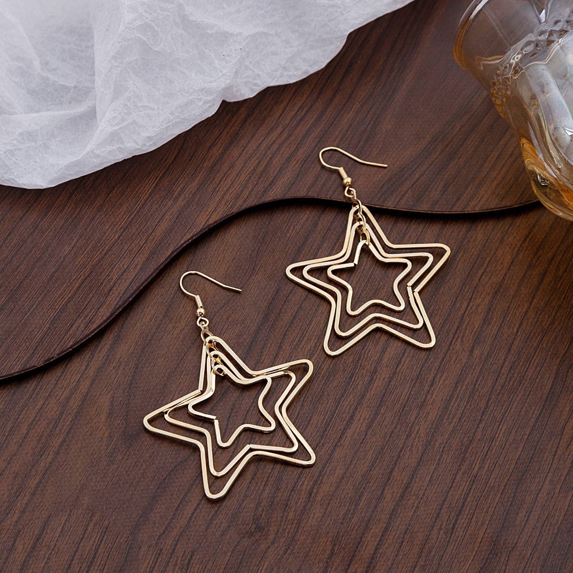 Geometric Exaggerated Ear Hook Earrings For Women In Gold Featuring Iron And 304 Stainless Steel Material