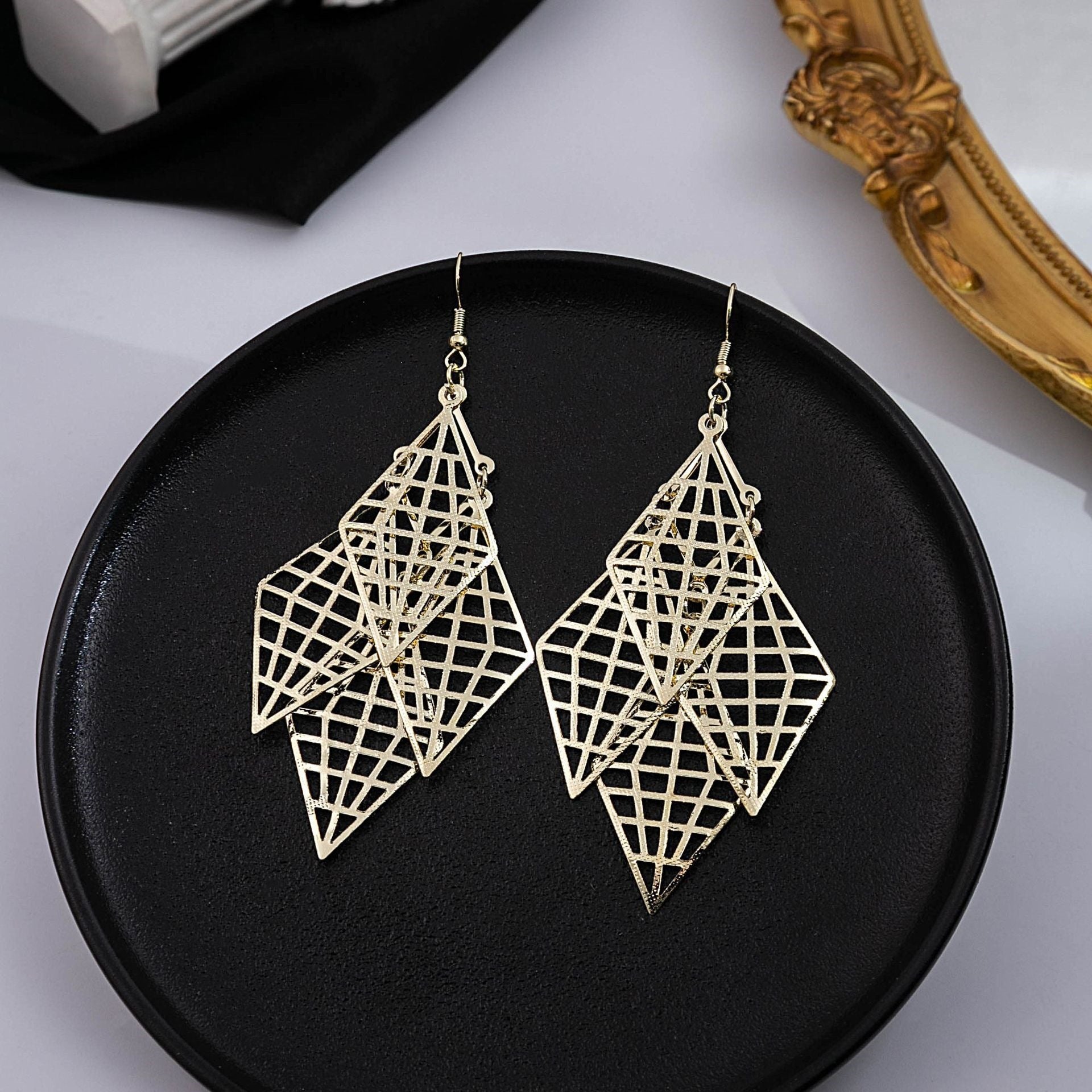 Geometric Exaggerated Ear Hook Earrings For Women In Gold Featuring Iron And 304 Stainless Steel Material
