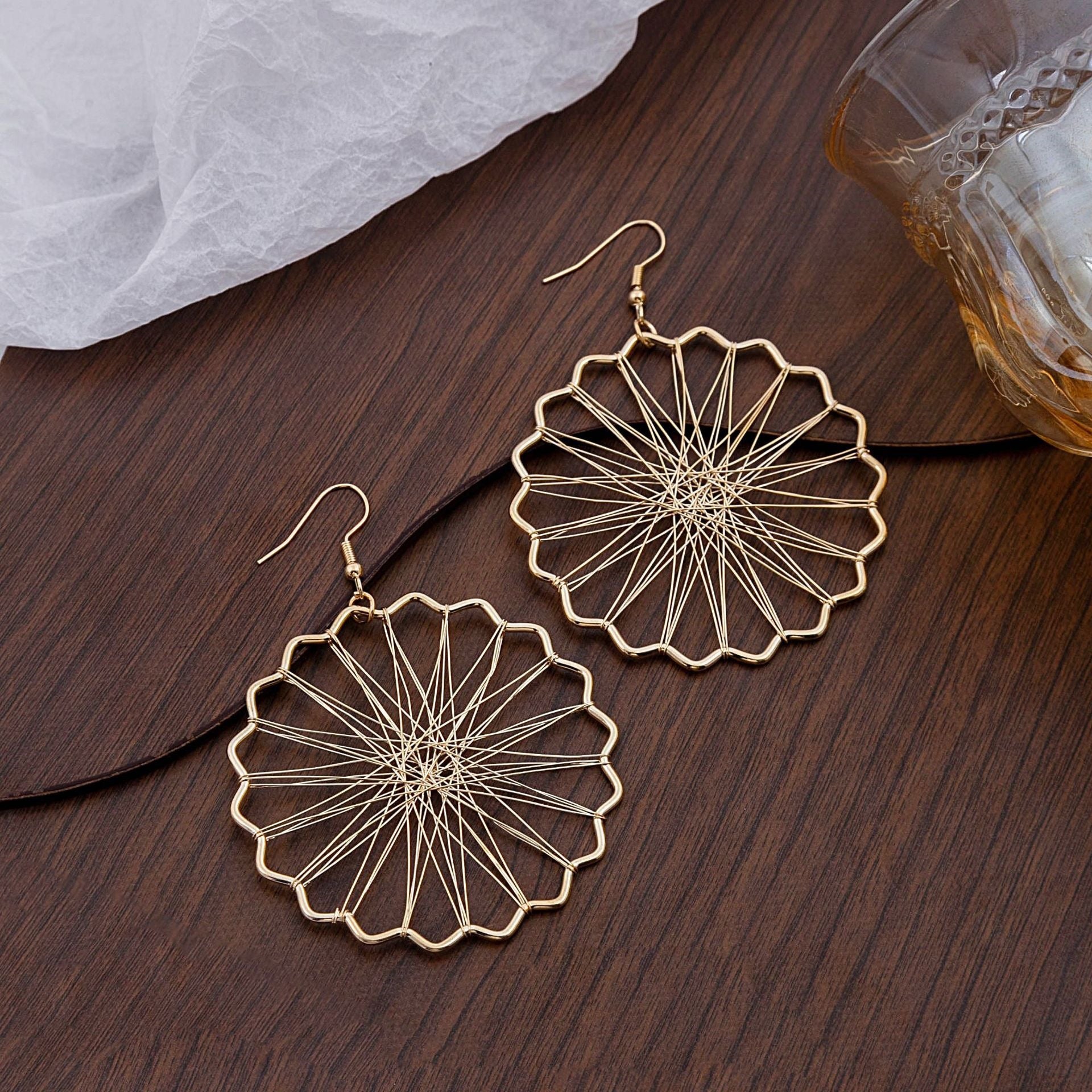 Geometric Exaggerated Ear Hook Earrings For Women In Gold Featuring Iron And 304 Stainless Steel Material