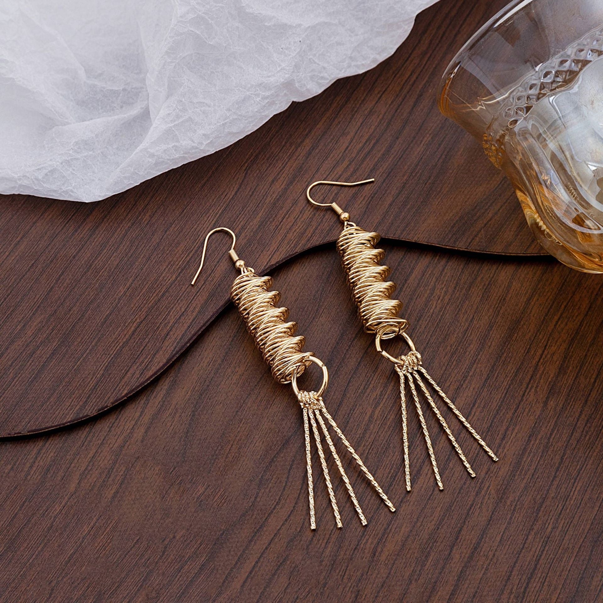 Geometric Exaggerated Ear Hook Earrings For Women In Gold Featuring Iron And 304 Stainless Steel Material
