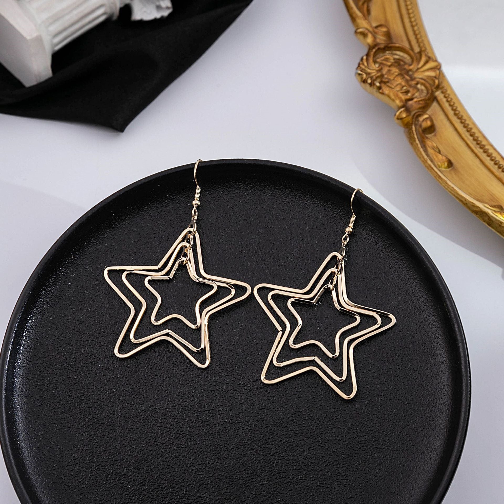 Geometric Exaggerated Ear Hook Earrings For Women In Gold Featuring Iron And 304 Stainless Steel Material