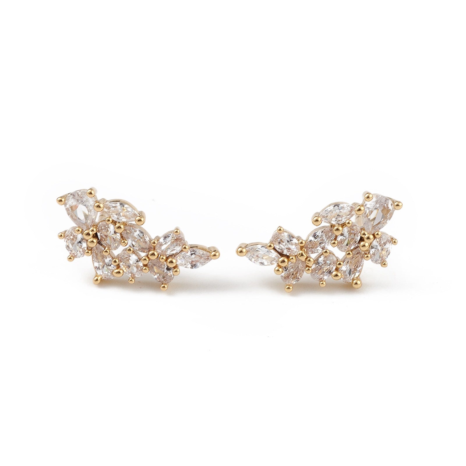 Butterfly Stud Earrings For Women In Sweet Style, Copper Ear Pins With Electroplated Alloy And Zircon Inlay