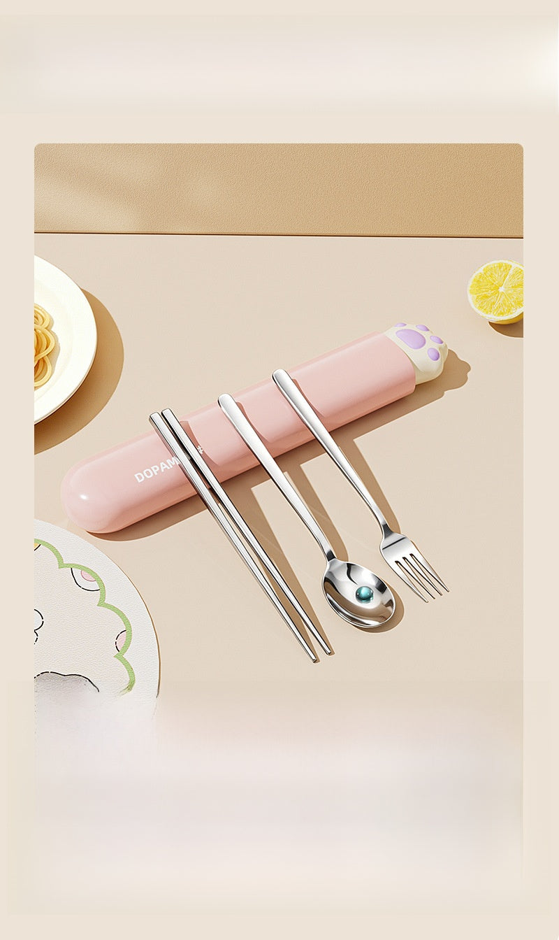 Cute Cat Pattern Foldable Tableware With 304 Stainless Steel Inner Liner, Portable And Convenient For Dining