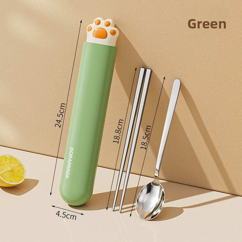 Cute Cat Pattern Foldable Tableware With 304 Stainless Steel Inner Liner, Portable And Convenient For Dining