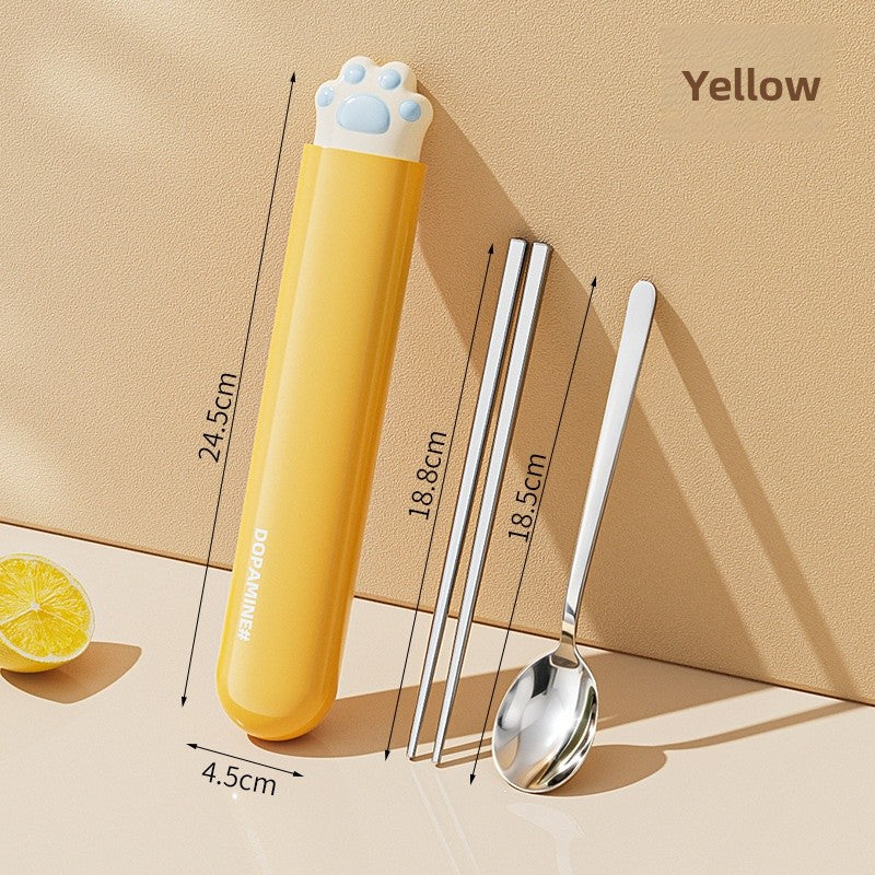 Cute Cat Pattern Foldable Tableware With 304 Stainless Steel Inner Liner, Portable And Convenient For Dining