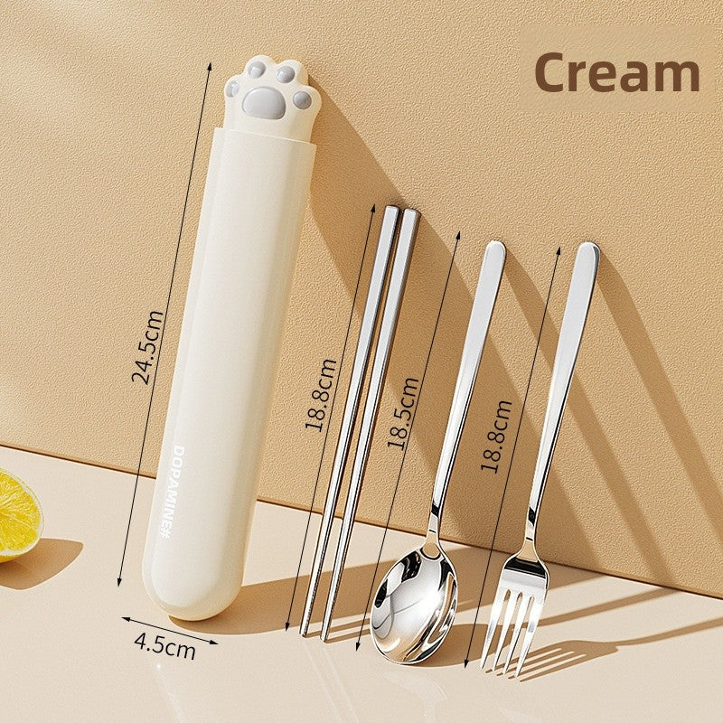 Cute Cat Pattern Foldable Tableware With 304 Stainless Steel Inner Liner, Portable And Convenient For Dining