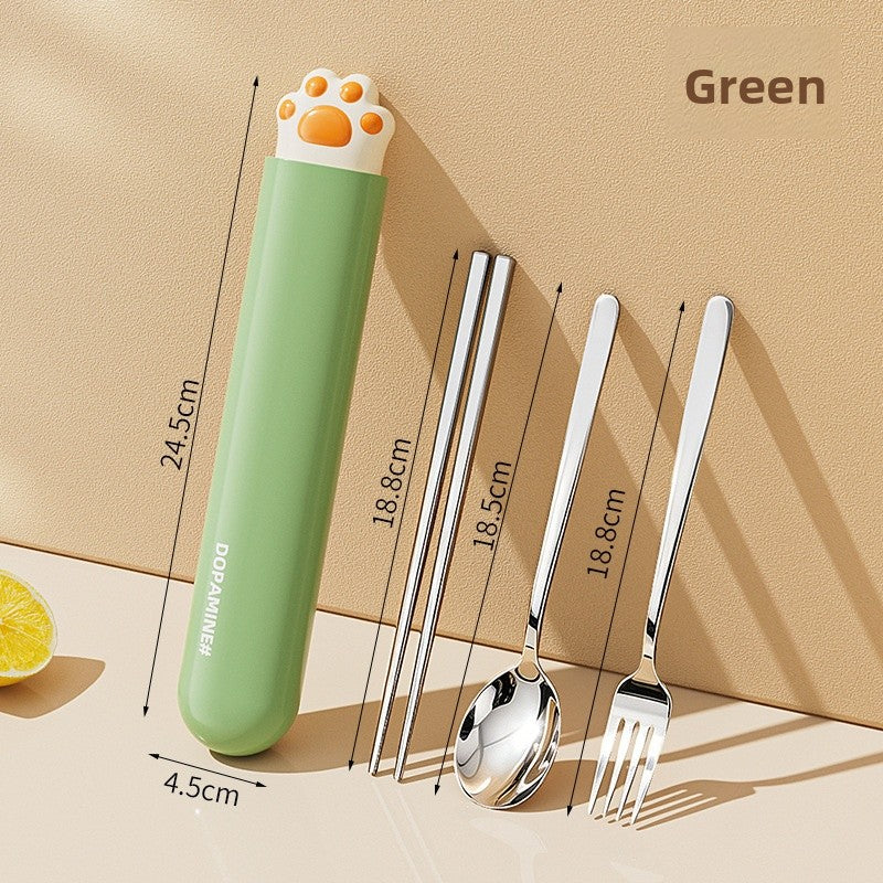 Cute Cat Pattern Foldable Tableware With 304 Stainless Steel Inner Liner, Portable And Convenient For Dining
