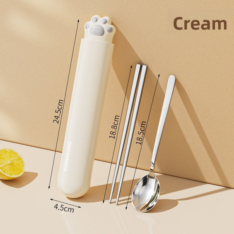 Cute Cat Pattern Foldable Tableware With 304 Stainless Steel Inner Liner, Portable And Convenient For Dining