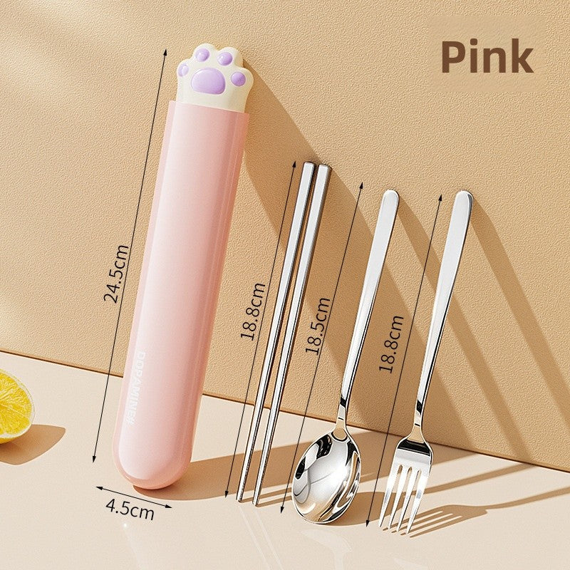 Cute Cat Pattern Foldable Tableware With 304 Stainless Steel Inner Liner, Portable And Convenient For Dining