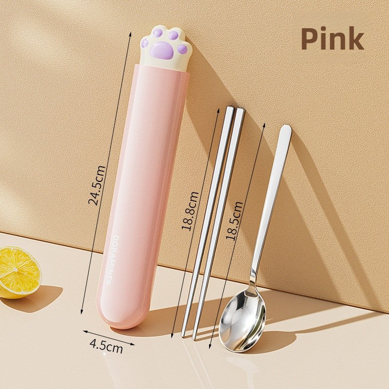 Cute Cat Pattern Foldable Tableware With 304 Stainless Steel Inner Liner, Portable And Convenient For Dining