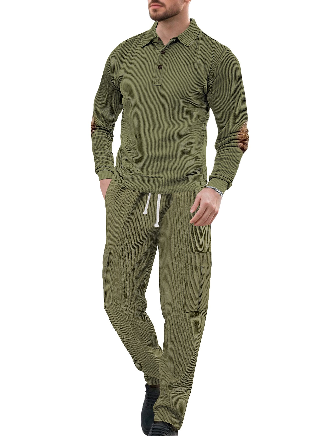 Men's Casual Solid Color Army Green Polyester Sport Casual Pants Pant Co-ord Set