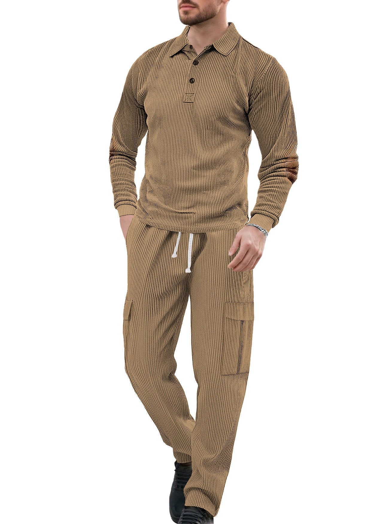 Men's Casual Solid Color Army Green Polyester Sport Casual Pants Pant Co-ord Set