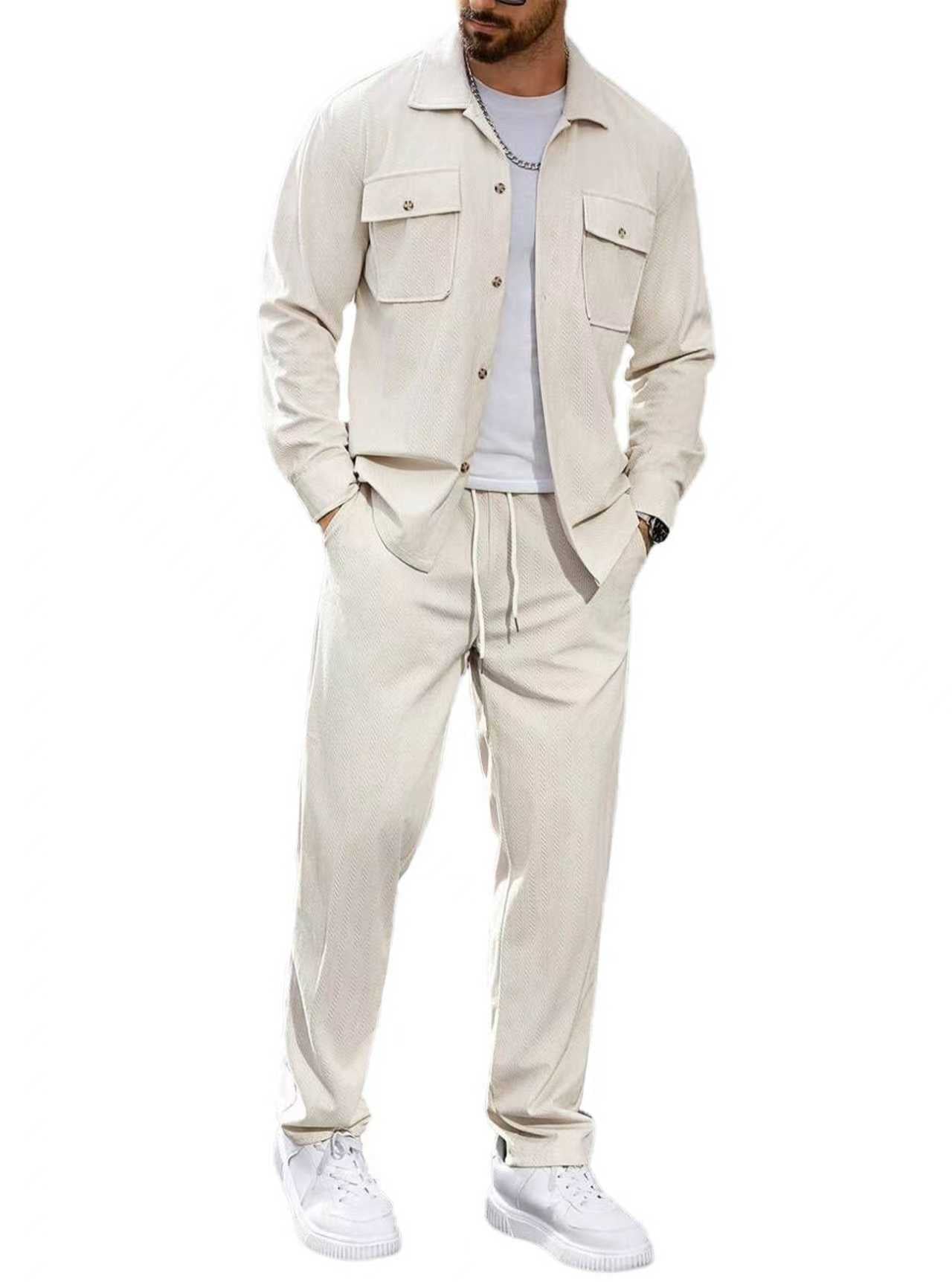 Men's Casual Solid Color Army Green Straight Pants Pant Co-ord Set In Polyester Fabric With Button Detail