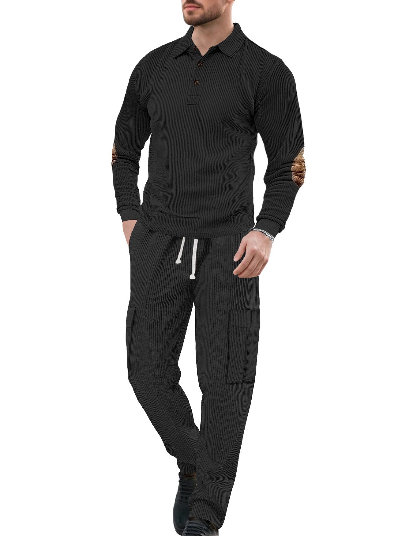 Men's Casual Solid Color Army Green Polyester Sport Casual Pants Pant Co-ord Set