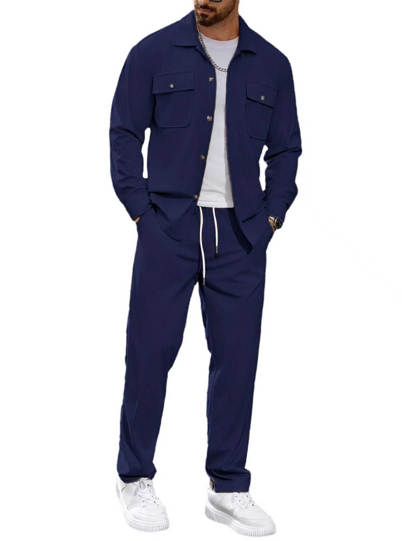 Men's Casual Solid Color Army Green Straight Pants Pant Co-ord Set In Polyester Fabric With Button Detail