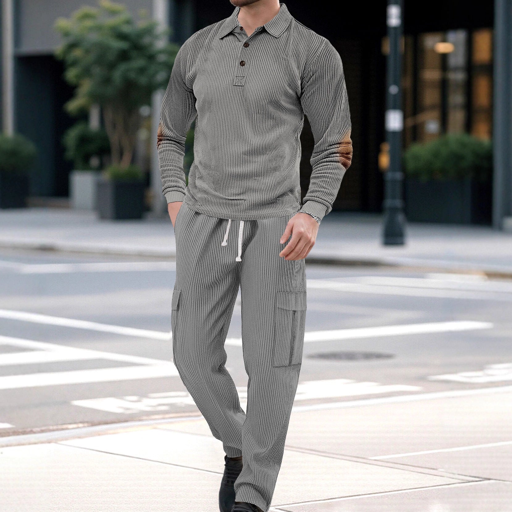 Men's Casual Solid Color Army Green Polyester Sport Casual Pants Pant Co-ord Set