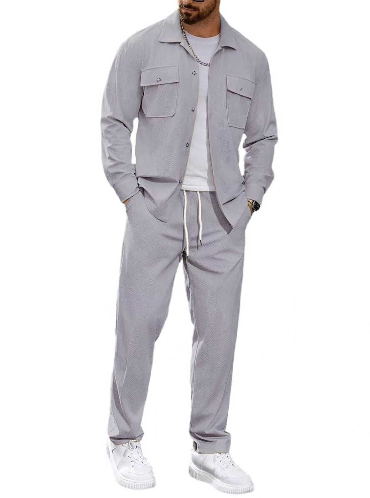 Men's Casual Solid Color Army Green Straight Pants Pant Co-ord Set In Polyester Fabric With Button Detail