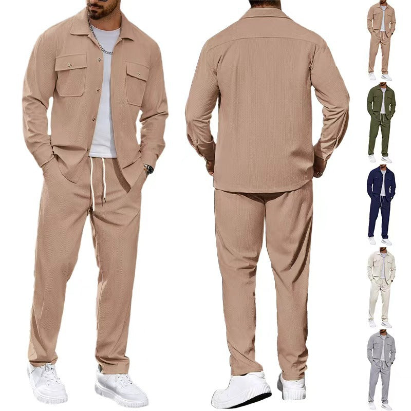 Men's Casual Solid Color Army Green Straight Pants Pant Co-ord Set In Polyester Fabric With Button Detail