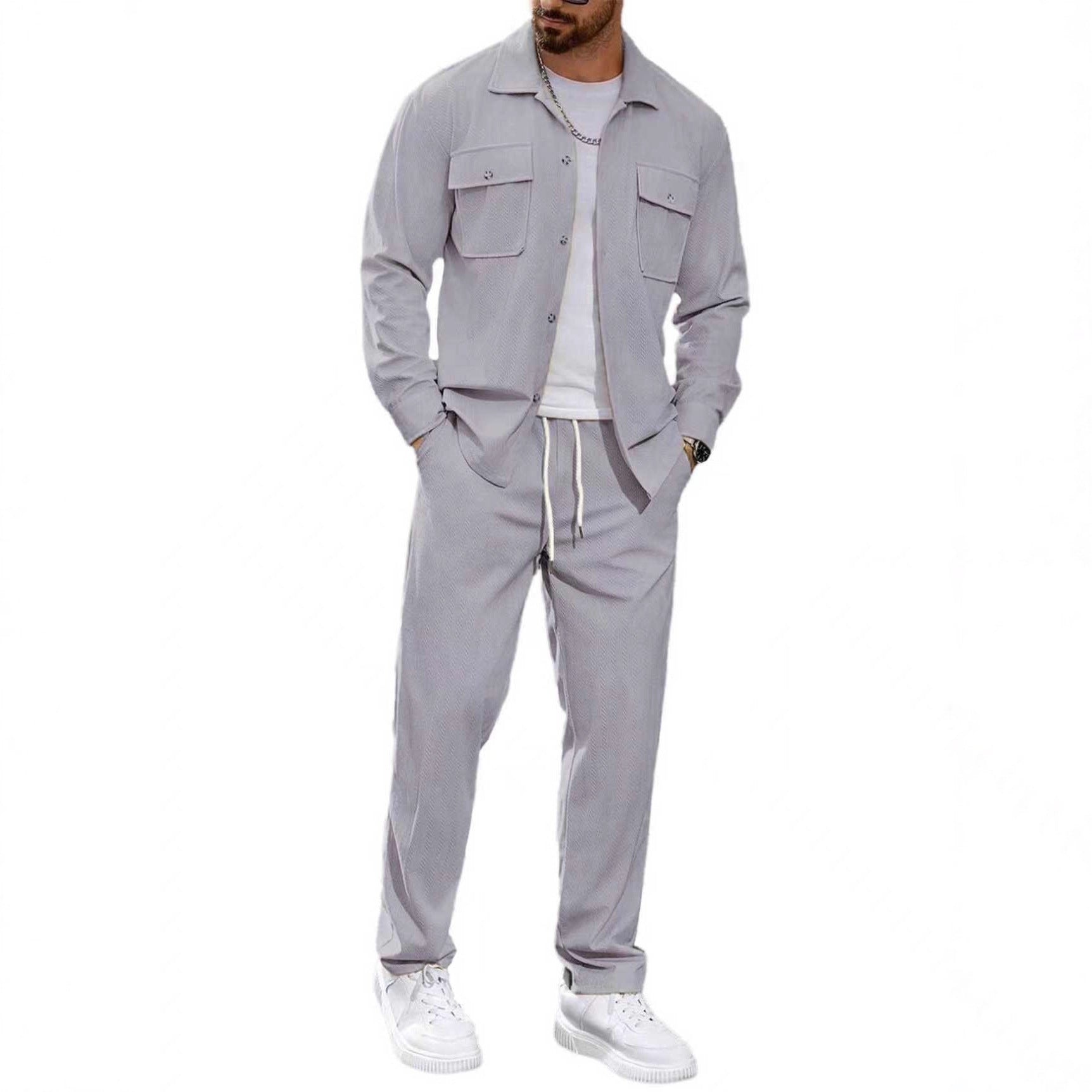 Men's Casual Solid Color Army Green Straight Pants Pant Co-ord Set In Polyester Fabric With Button Detail