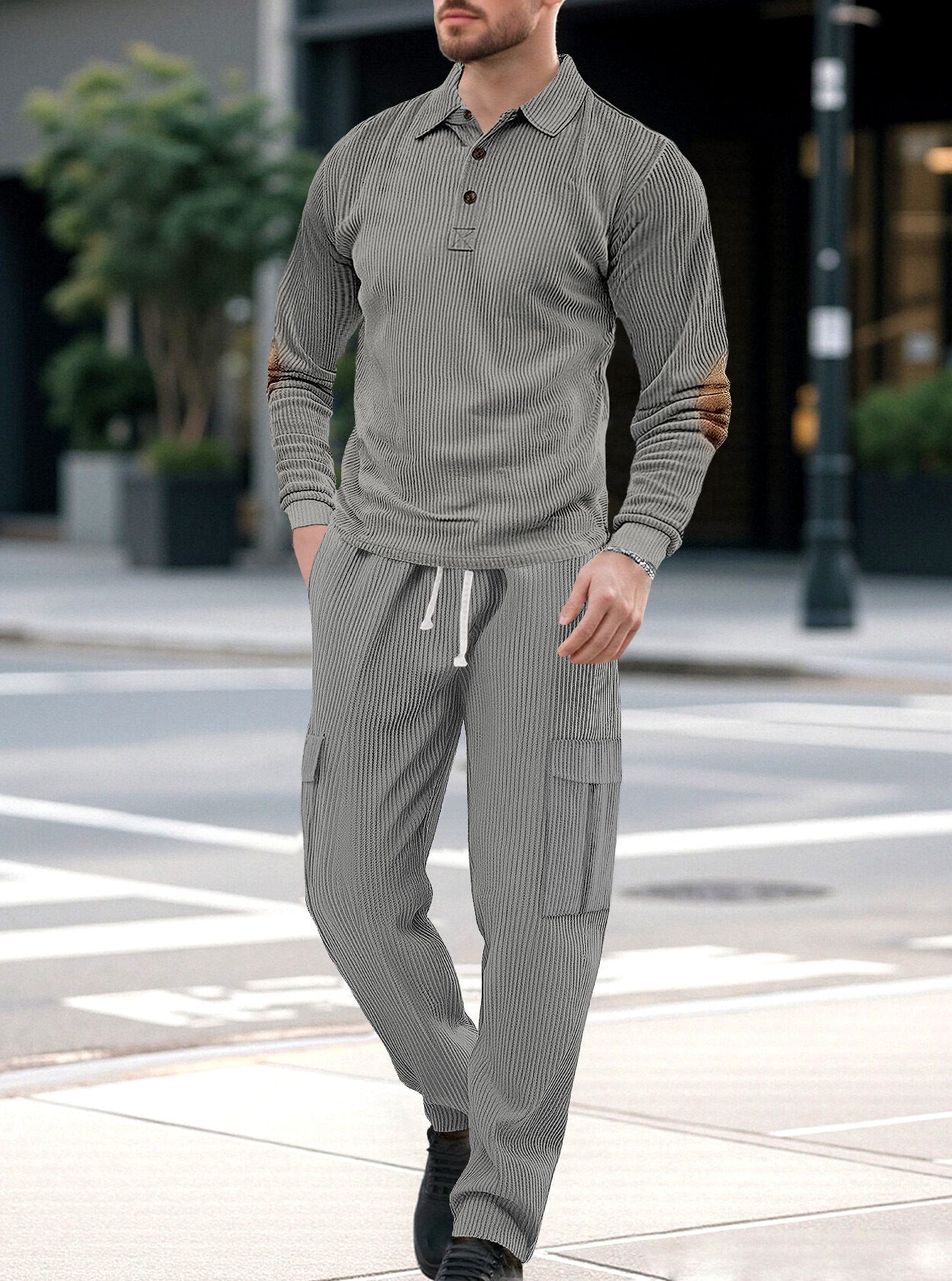 Men's Casual Solid Color Army Green Polyester Sport Casual Pants Pant Co-ord Set