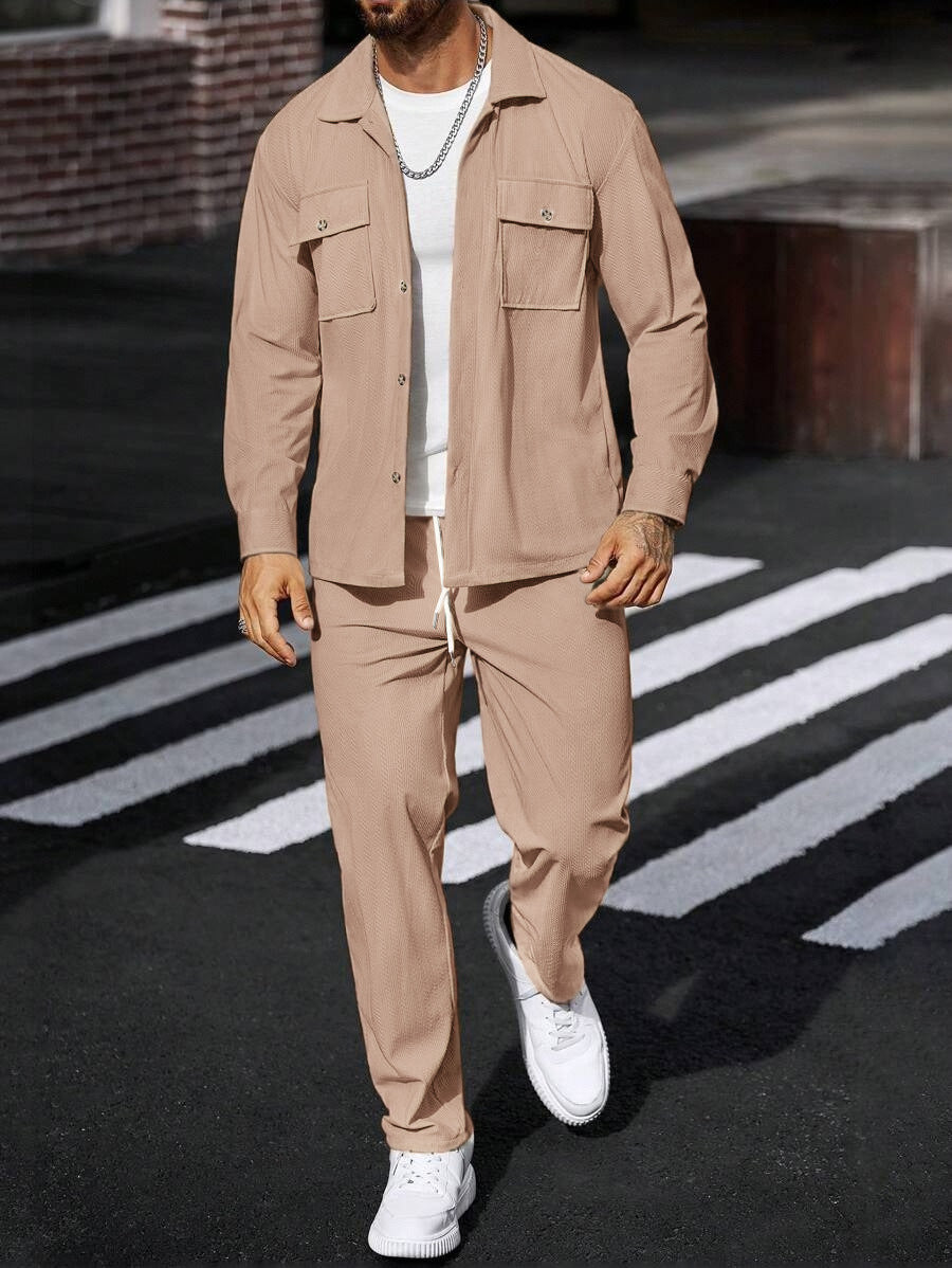 Men's Casual Solid Color Army Green Straight Pants Pant Co-ord Set In Polyester Fabric With Button Detail