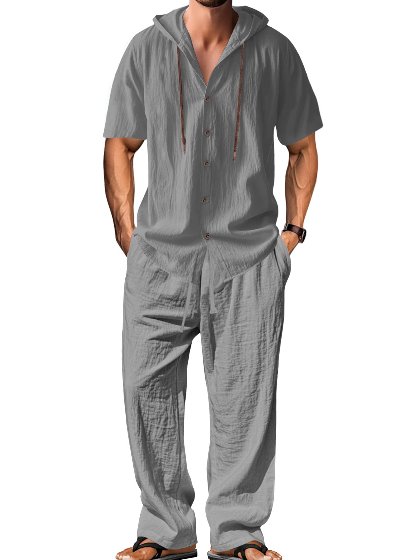 Men's Casual White Cotton Pant Co-ord Set Featuring Hooded Design For Comfortable Everyday Wear