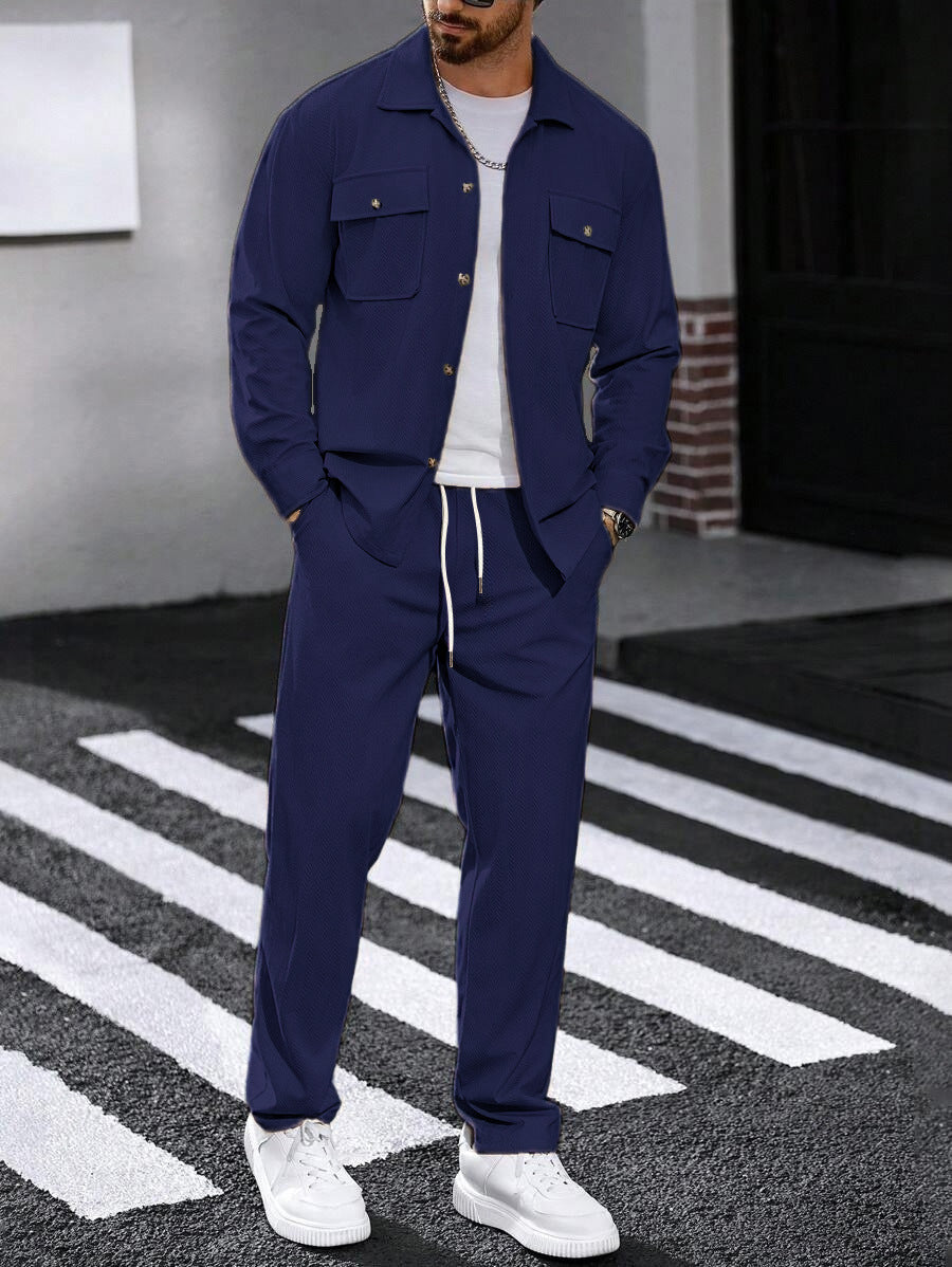 Men's Casual Solid Color Army Green Straight Pants Pant Co-ord Set In Polyester Fabric With Button Detail