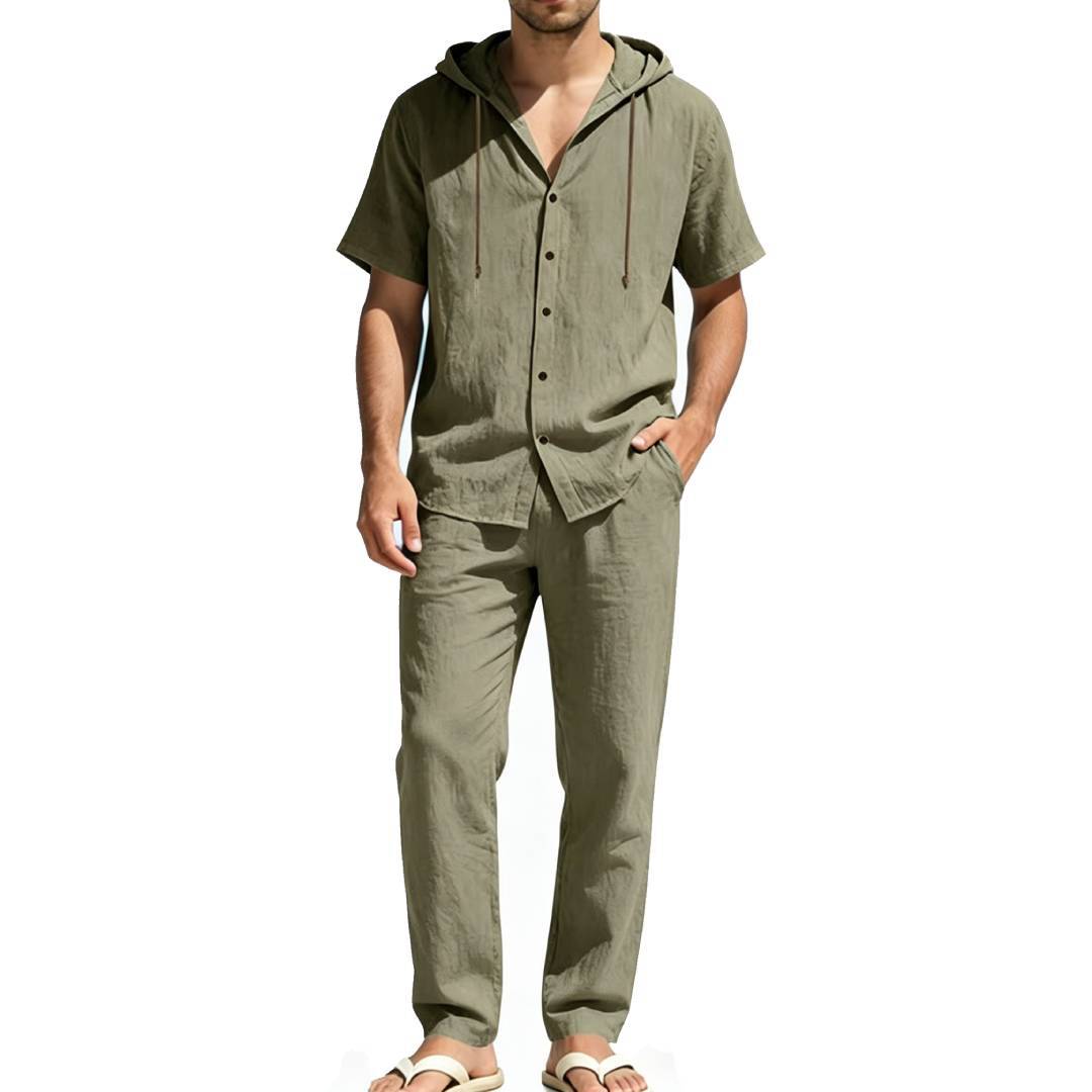Men's Casual White Cotton Pant Co-ord Set Featuring Hooded Design For Comfortable Everyday Wear