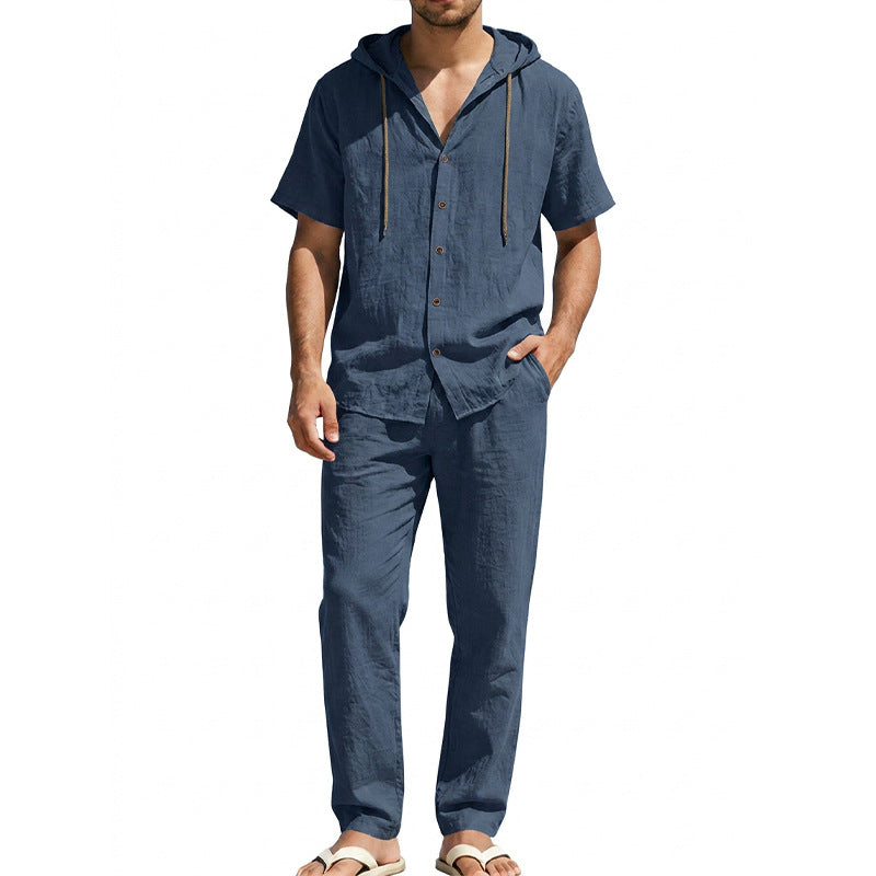 Men's Casual White Cotton Pant Co-ord Set Featuring Hooded Design For Comfortable Everyday Wear