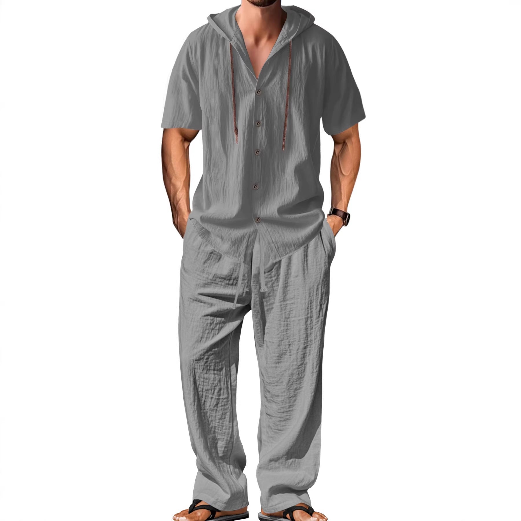 Men's Casual White Cotton Pant Co-ord Set Featuring Hooded Design For Comfortable Everyday Wear