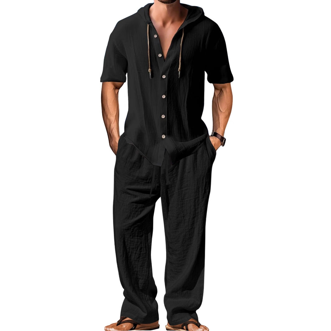 Men's Casual White Cotton Pant Co-ord Set Featuring Hooded Design For Comfortable Everyday Wear
