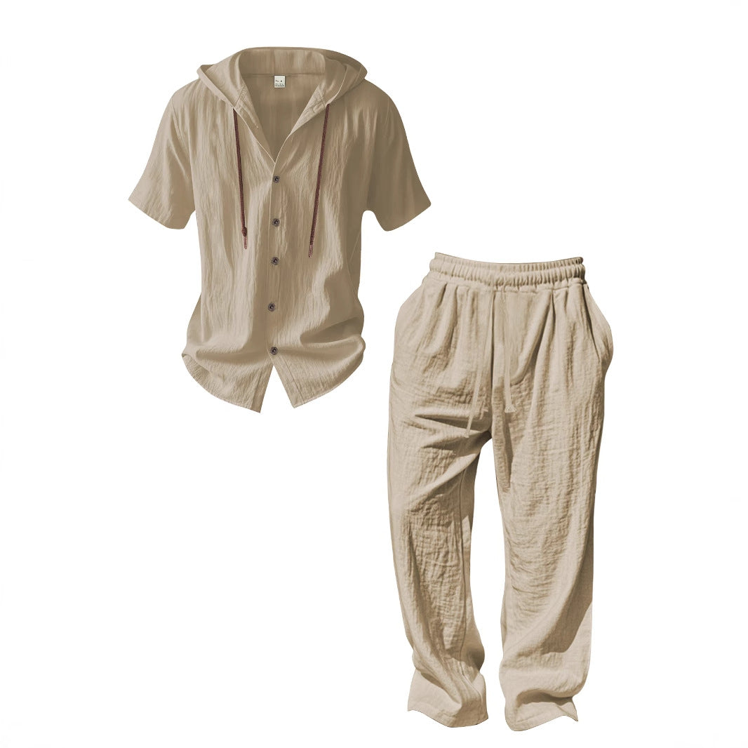 Men's Casual White Cotton Pant Co-ord Set Featuring Hooded Design For Comfortable Everyday Wear