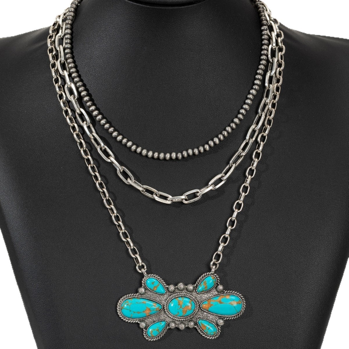 Bohemian Ethnic Necklace For Women With Electroplated Gold Plating And Turquoise Inlay