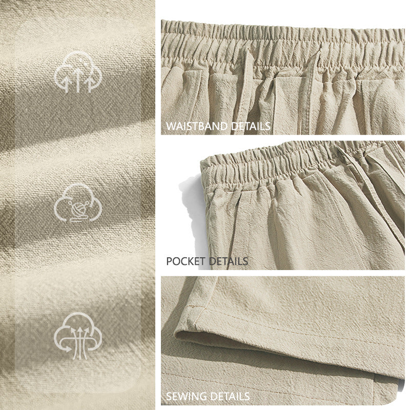 Men's Solid Color Wide Leg Full Length Casual Pants In Linen Fabric With Hip-Hop Style