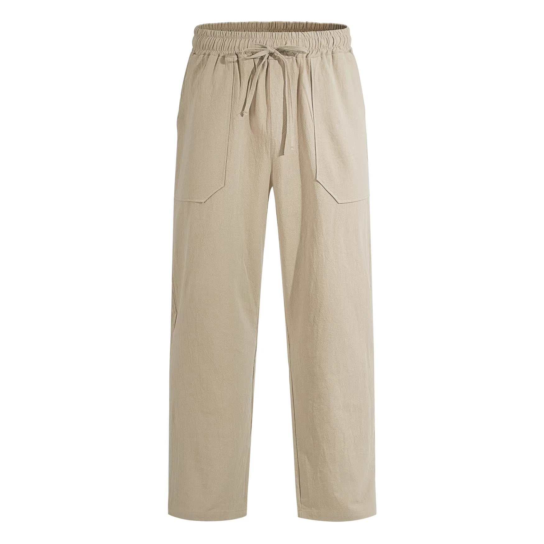 Men's Solid Color Wide Leg Full Length Casual Pants In Linen Fabric With Hip-Hop Style