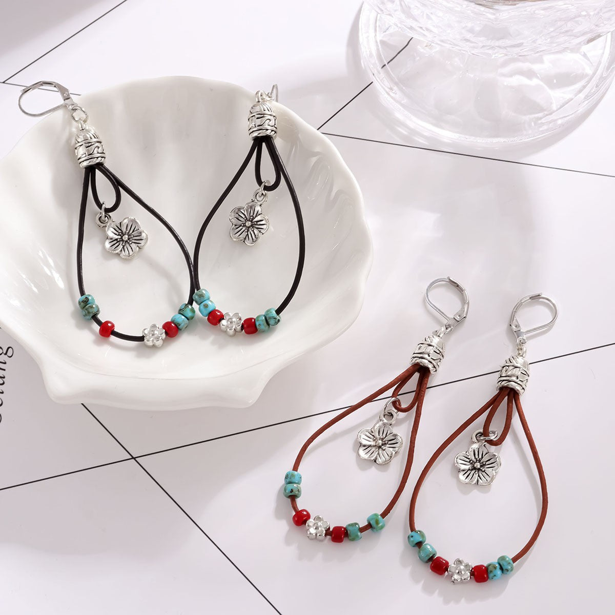 Bohemian Flowers Earrings For Women Featuring Beading Craft With Jade Inlay And Zinc Alloy Material