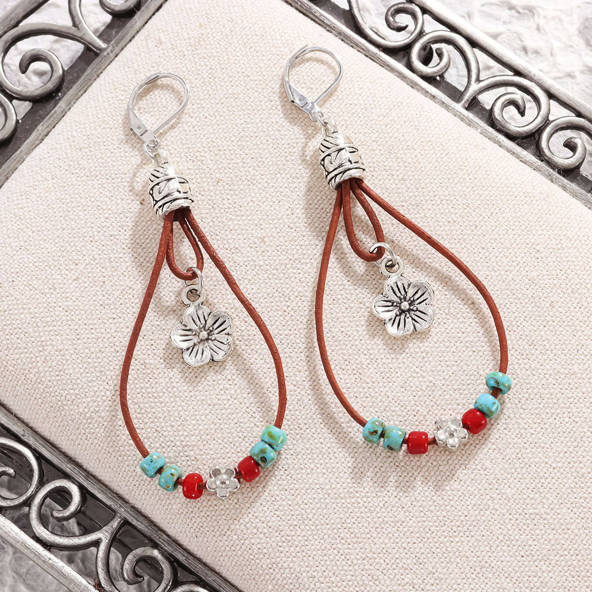 Bohemian Flowers Earrings For Women Featuring Beading Craft With Jade Inlay And Zinc Alloy Material