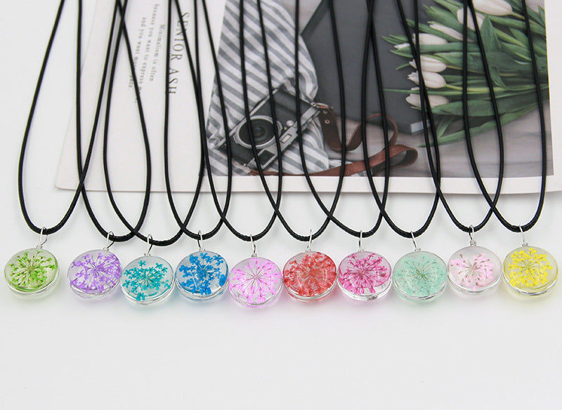 Handmade Multicolor Glass Plant Pendant Necklace In Sweet Style For Unisex